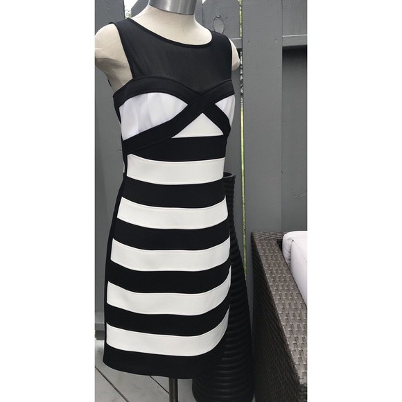 black and white striped bodycon dress Black And Cream Stripe Bodycon Knit Dress – AX Paris main image 0